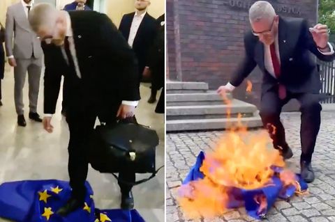 Ultrarechter Abgeordneter schändet EU-Flagge