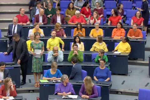 Grüne und Linke zeigen Regenbogen-Protest im Bundestag