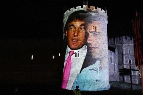 Trump und Epstein grüßen von Schloss Windsor