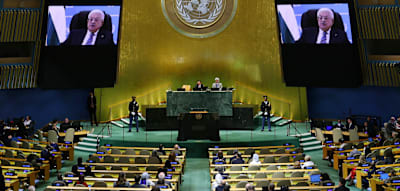 Als der Pal&auml;stinenser-Pr&auml;sident spricht, verl&auml;sst Israels Delegation geschlossen den Saal